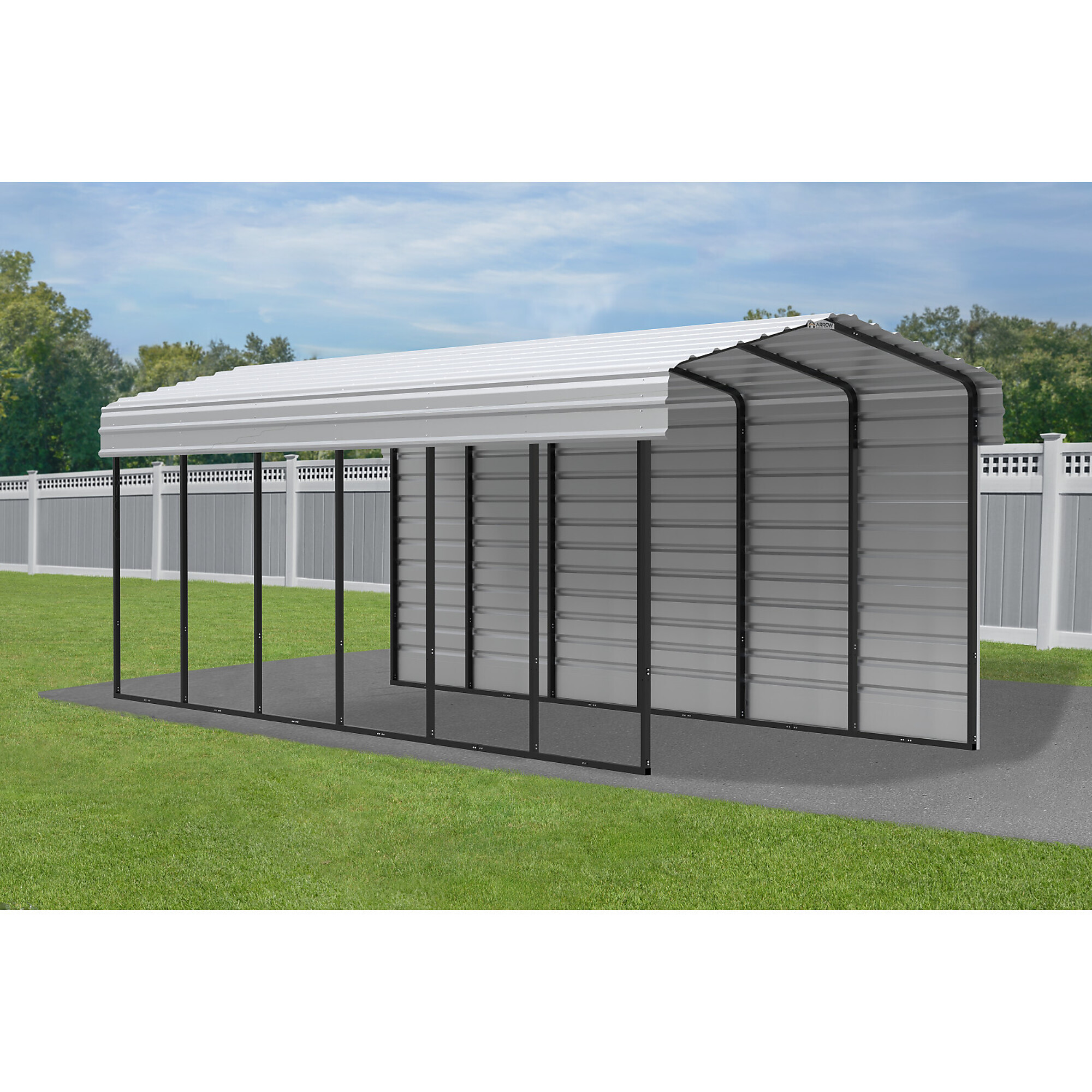 Arrow, Steel Carport w/ 1 Side Wall Kit 10x29x9 Width 120 in, Height 123.15 in, Cover Material Steel, Model# CPH102909ECL1